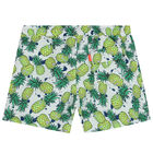 Boys White & Green Pineapple Swim Shorts, 1, hi-res