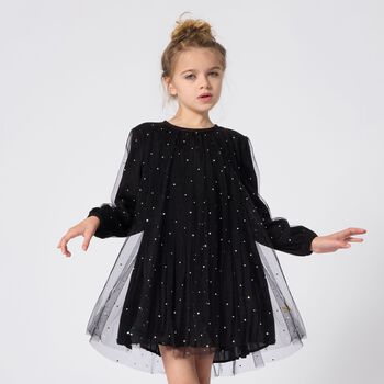 Girls Black Rhinestone Tulle Dress