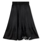 Girls Black Logo Pleated Skirt, 1, hi-res
