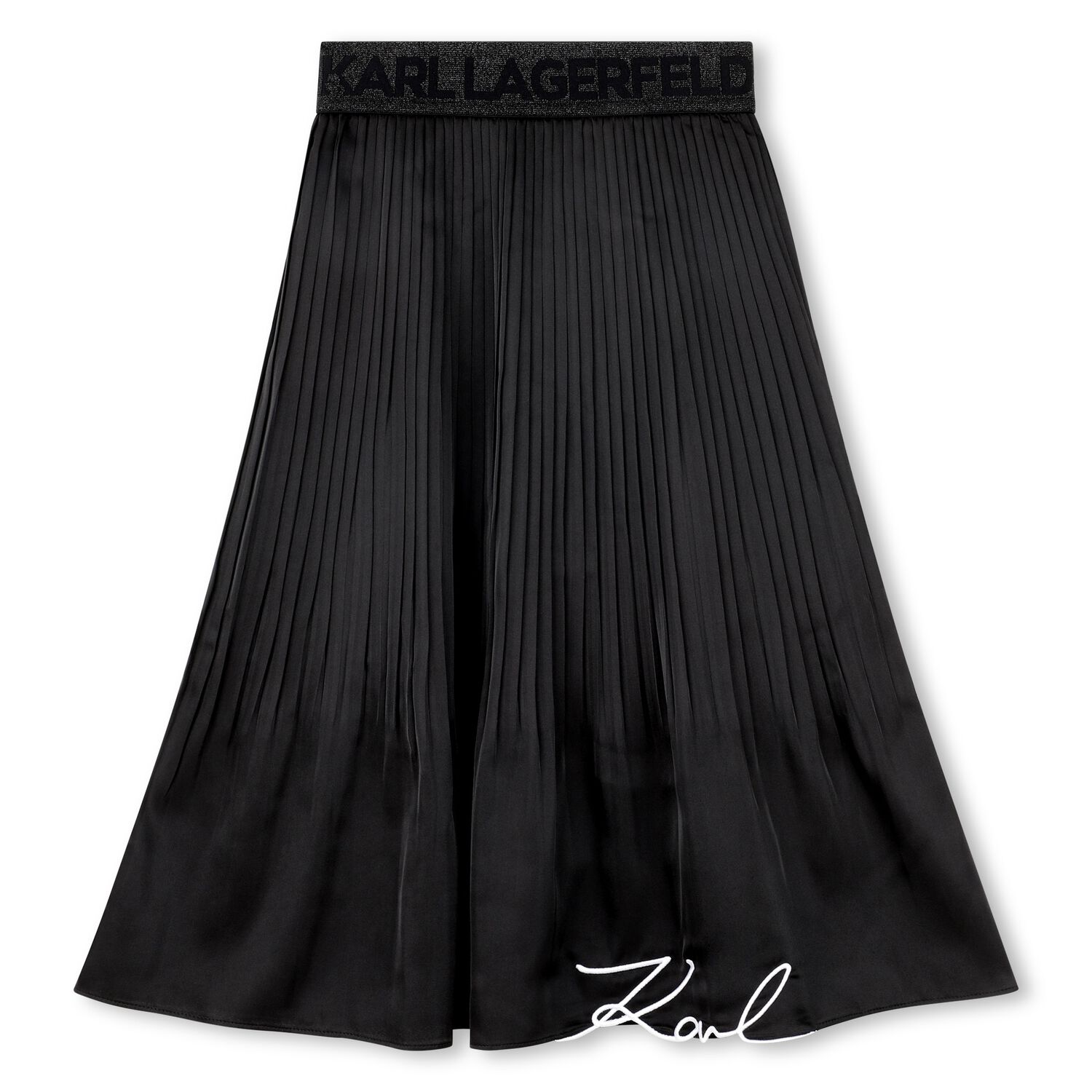 Girls Black Logo Pleated Skirt, 1, hi-res