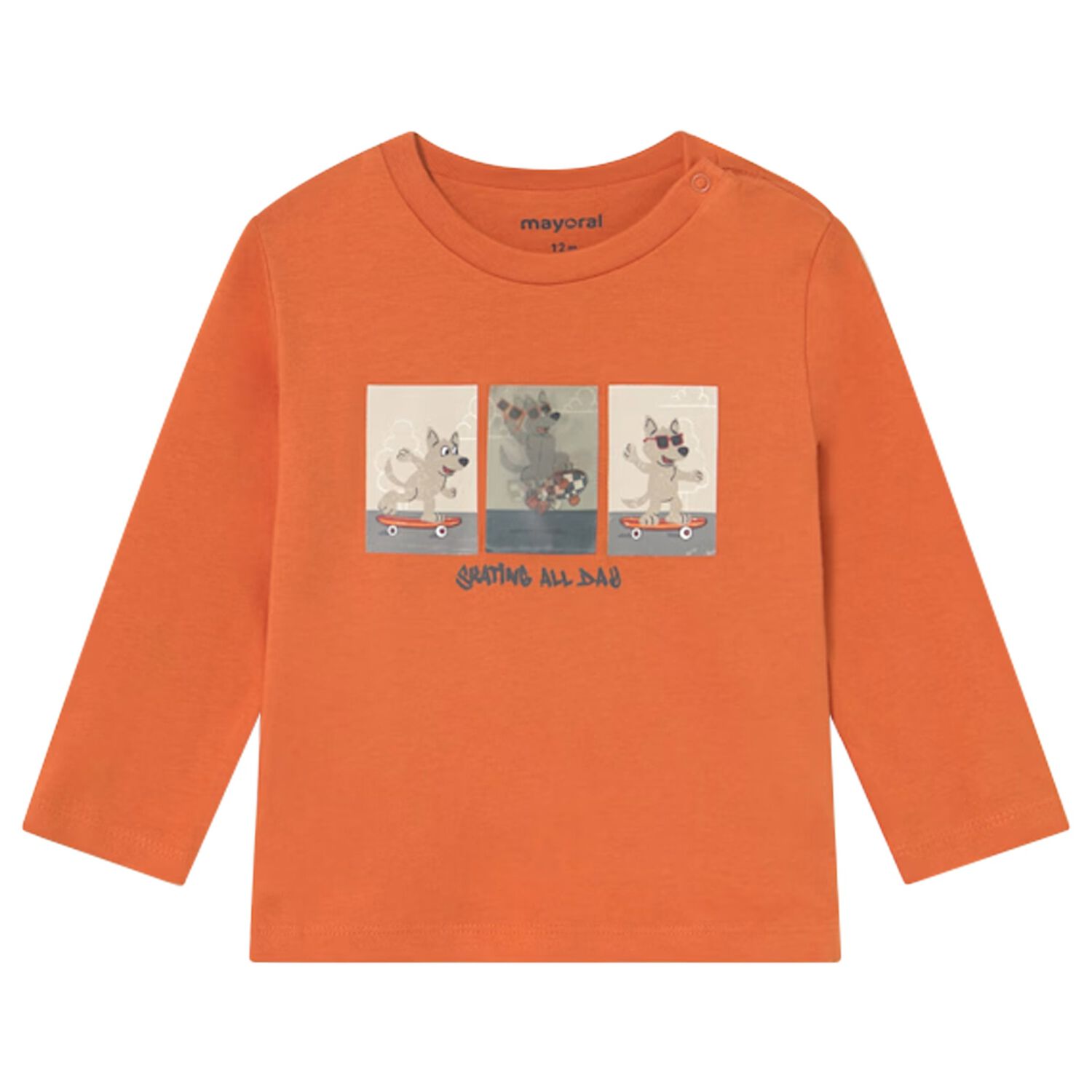 Younger Boys Orange Puppies Long Sleeve Top, 1, hi-res