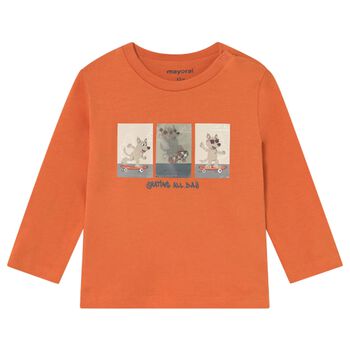 Younger Boys Orange Puppies Long Sleeve Top