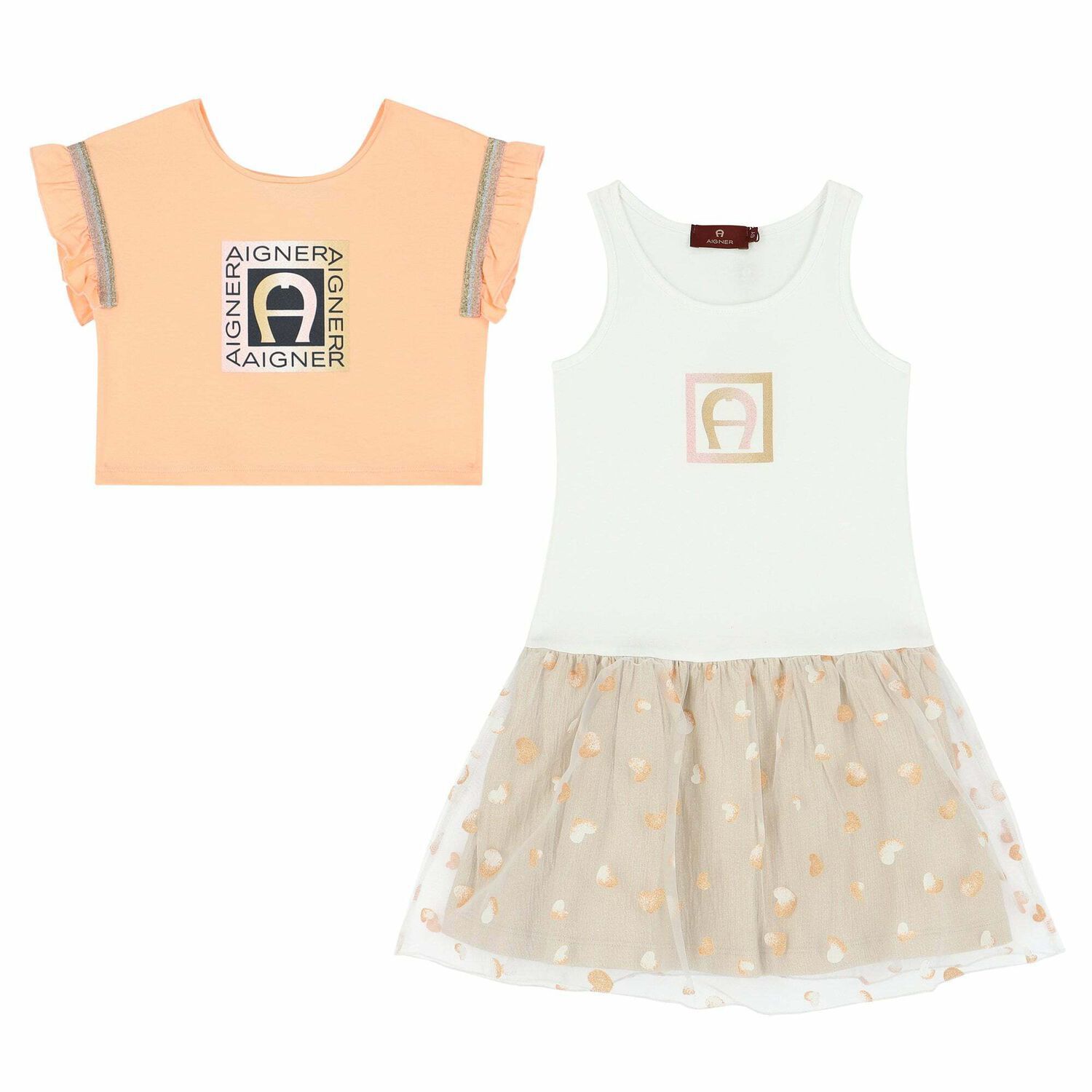 Girls Pink & Gold Logo Dress Set, 1, hi-res