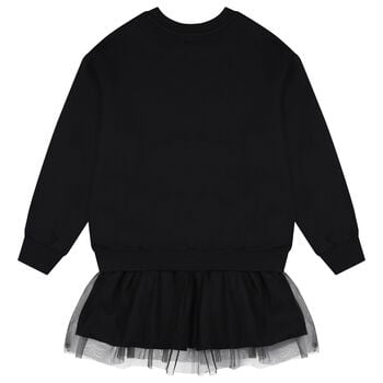 Girls Black Logo Sweatshirt Tulle Dress