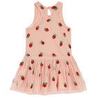 Girls Pink Strawberry Tulle Dress, 1, hi-res