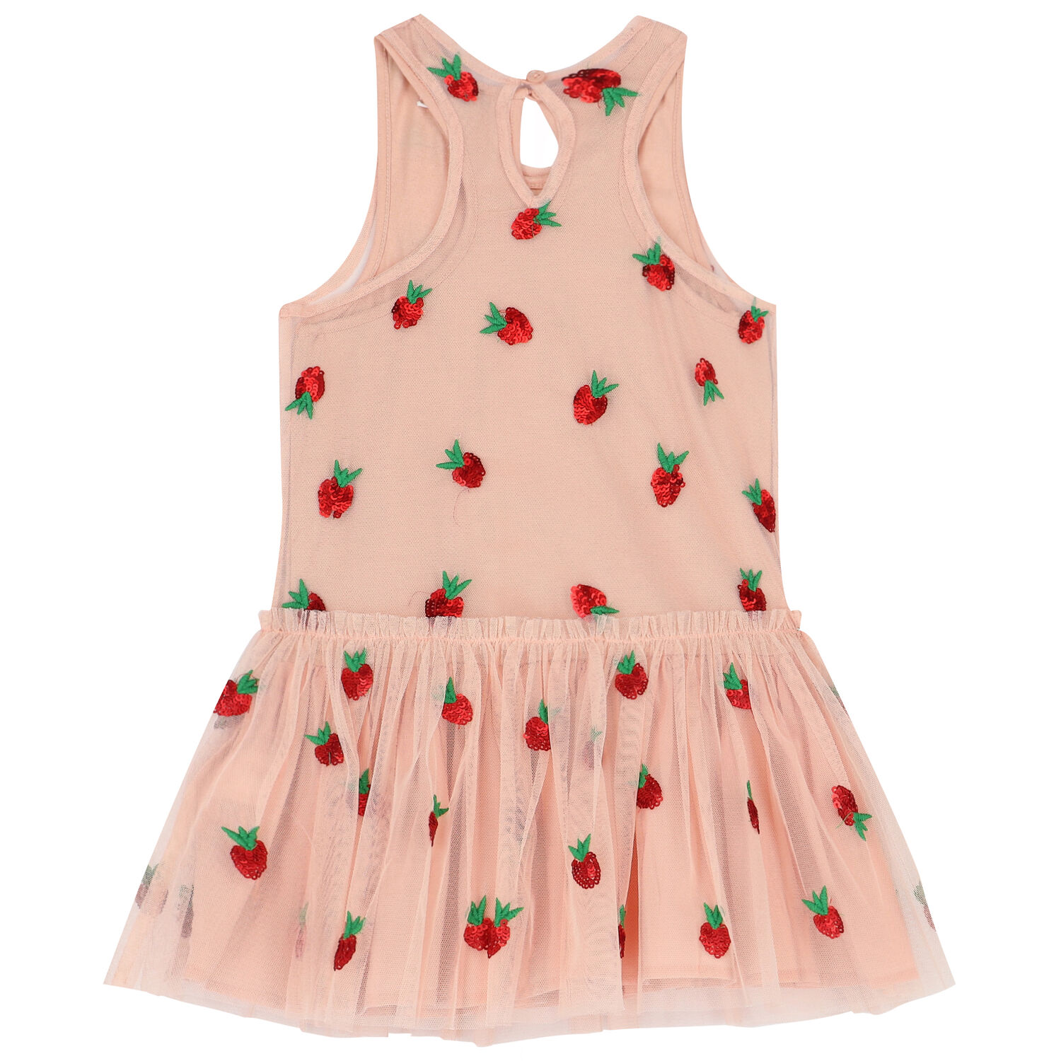 Girls Pink Strawberry Tulle Dress, 1, hi-res