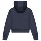 Girls Navy Blue Crystal Embellished Diamant&eacute; Logo Hooded Zip Up Top, 1, hi-res