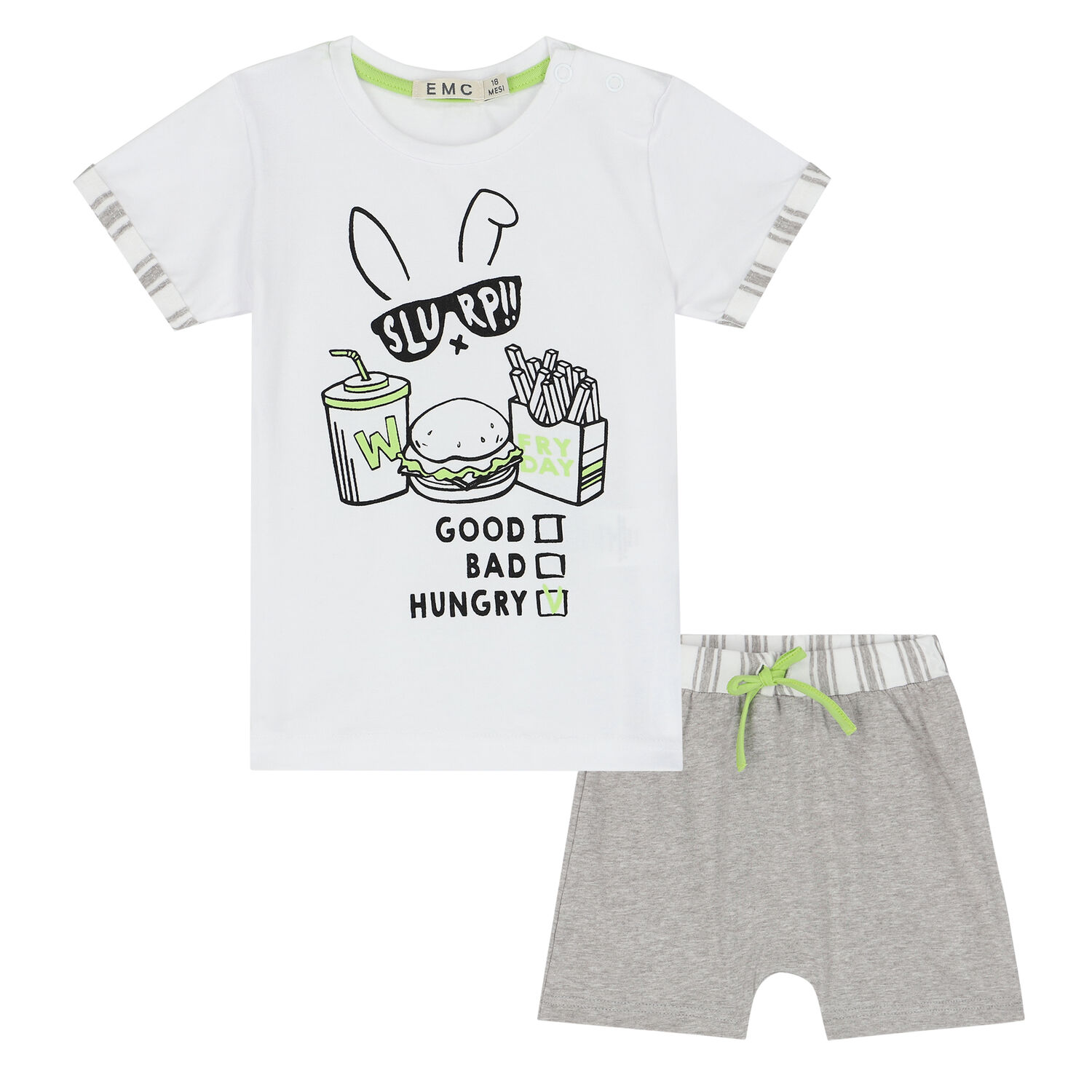 Baby Boys White & Grey Shorts Set, 1, hi-res
