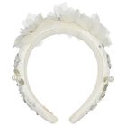Girls Ivory Flower Satin Headband, 1, hi-res