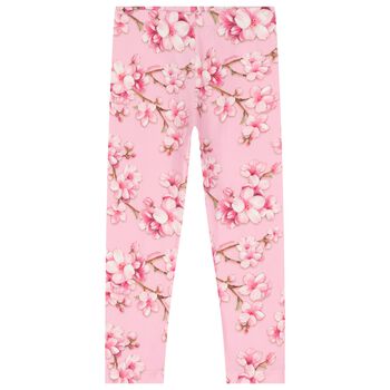 Girls Pink Logo Cherry Blossom Leggings