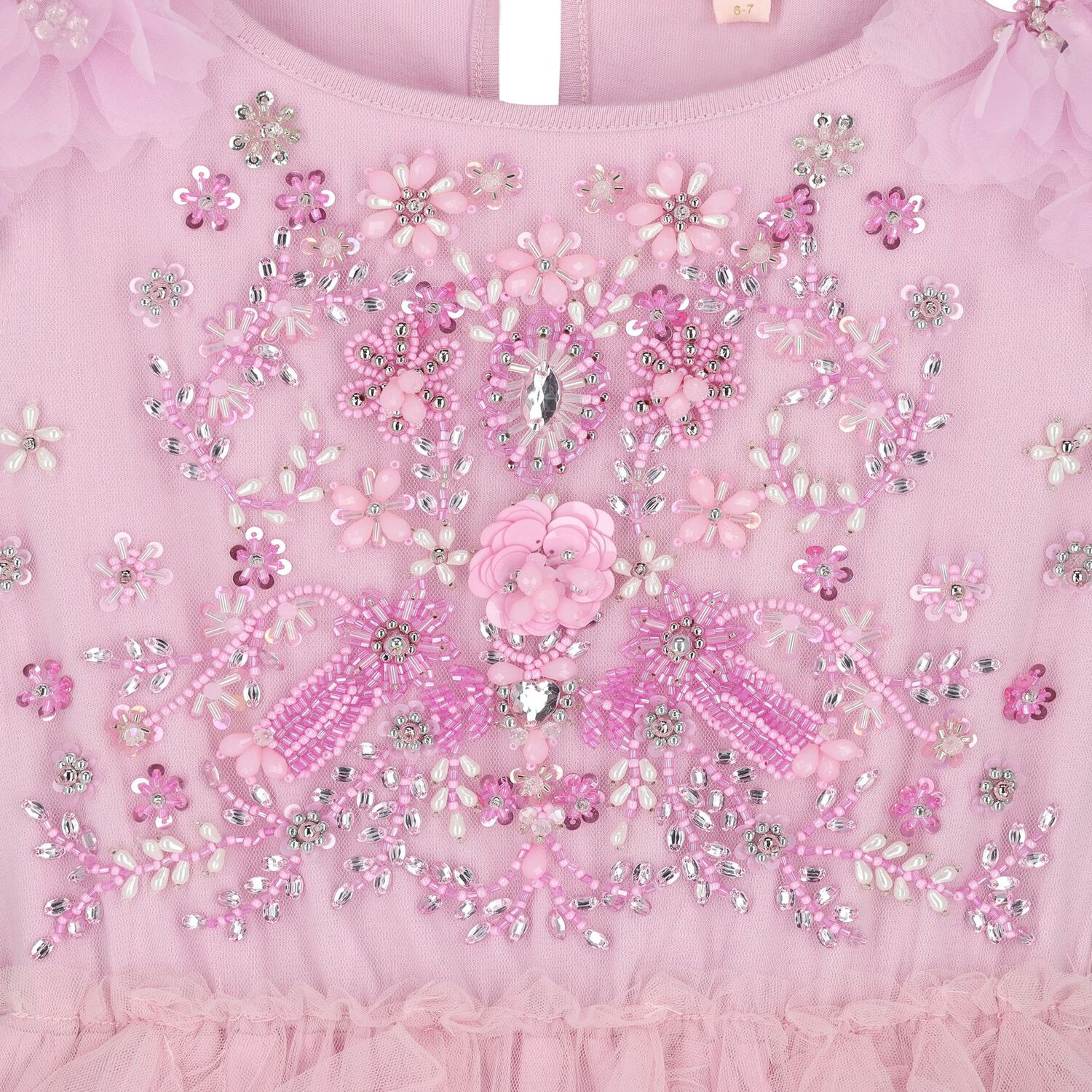 Girls Pink & Lilac Floral Embellished Tulle Dress, 1, hi-res