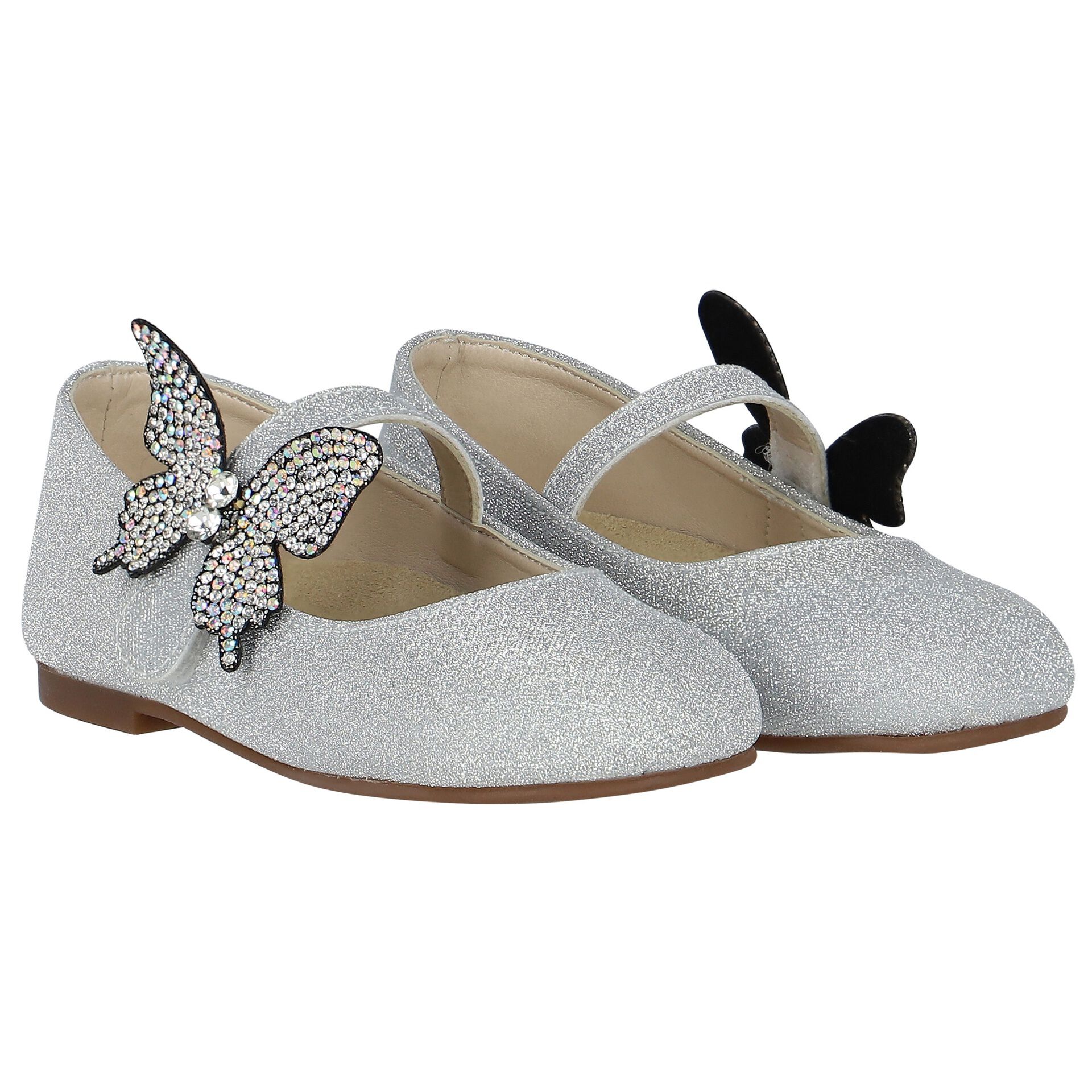 Babywalker Girls Silver Swarovski Embellished Butterfly Shoes Junior Couture UK