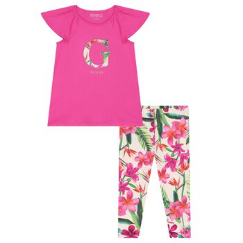 Girls Pink & Ivory Leggings Set