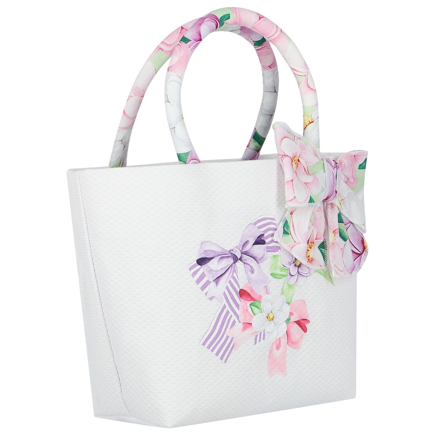 Girls Ivory Bow Floral Hand Bag, 1, hi-res image number null