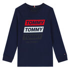 Boys Navy Logo Long Sleeve Top, 1, hi-res