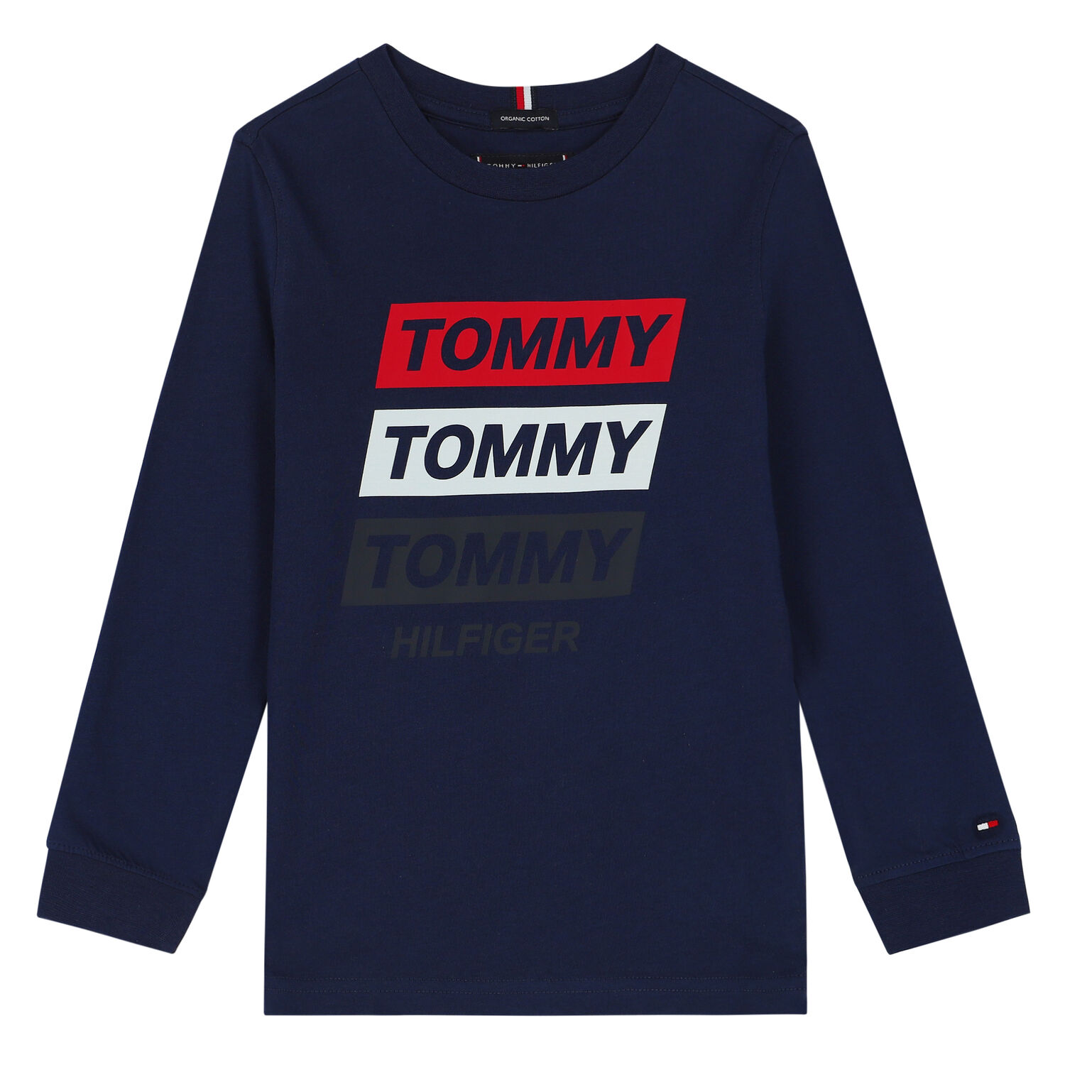 Boys Navy Logo Long Sleeve Top, 1, hi-res