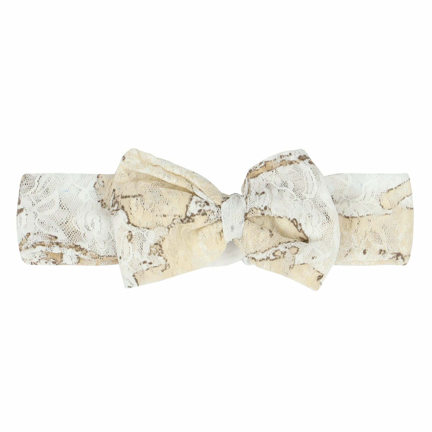 Baby Girls White & Beige Geo Map Bow Headband, 1, hi-res
