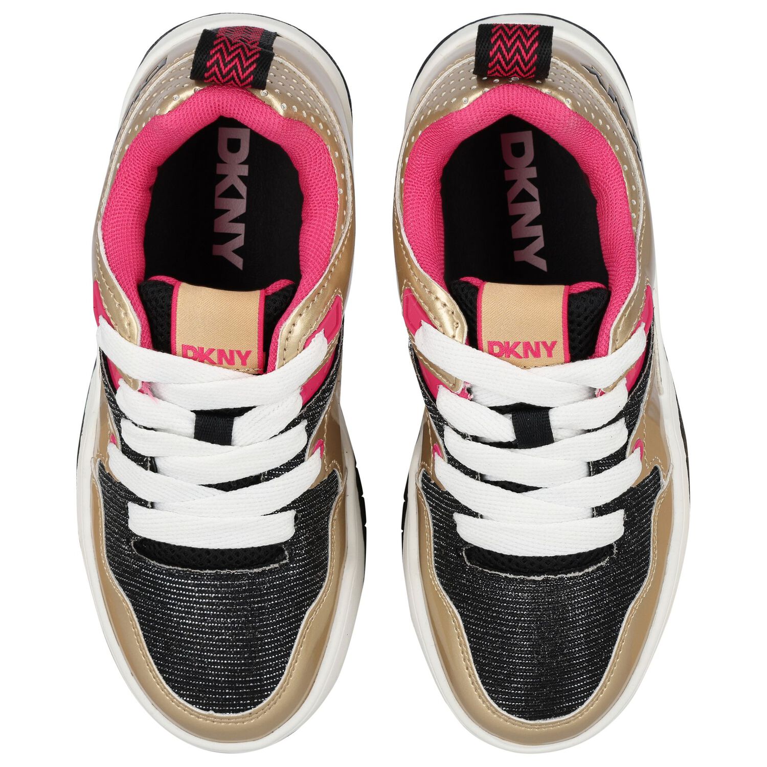Girls Gold, Pink & Black Logo Trainers, 1, hi-res
