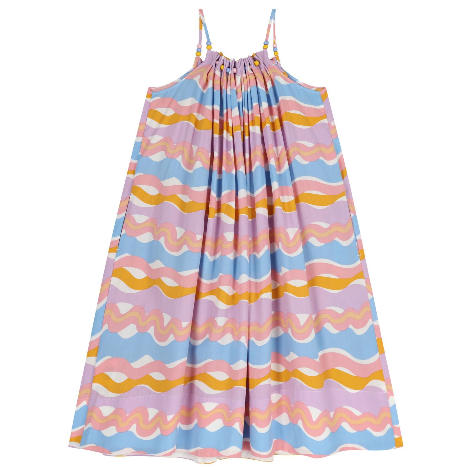 Girls Multi-Coloured Wavy Stripe Dress, 1, hi-res