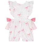 Girls White & Pink Bow Playsuit, 1, hi-res
