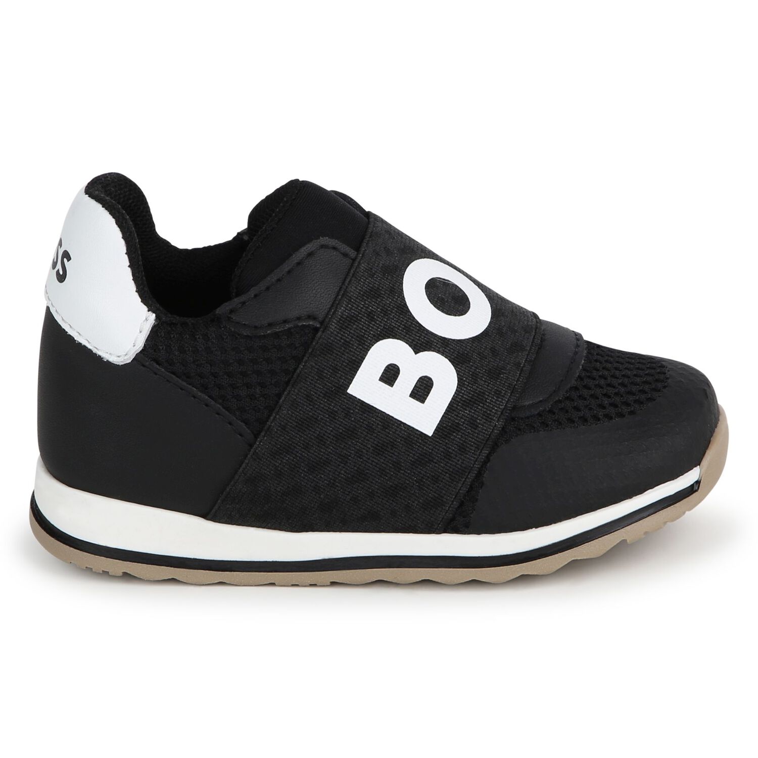 Boys Black Leather Logo Trainers, 1, hi-res