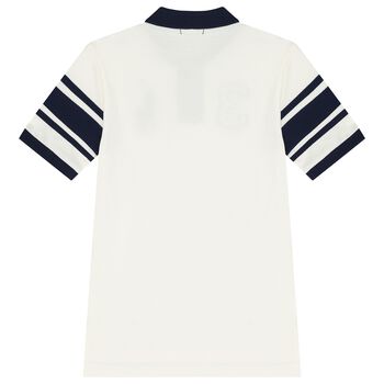 Boys White & Navy Blue Logo Polo Shirt