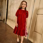 Girls Red Bow Velvet Dress, 1, hi-res