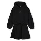 Girls Black Logo Hooded Dress, 1, hi-res