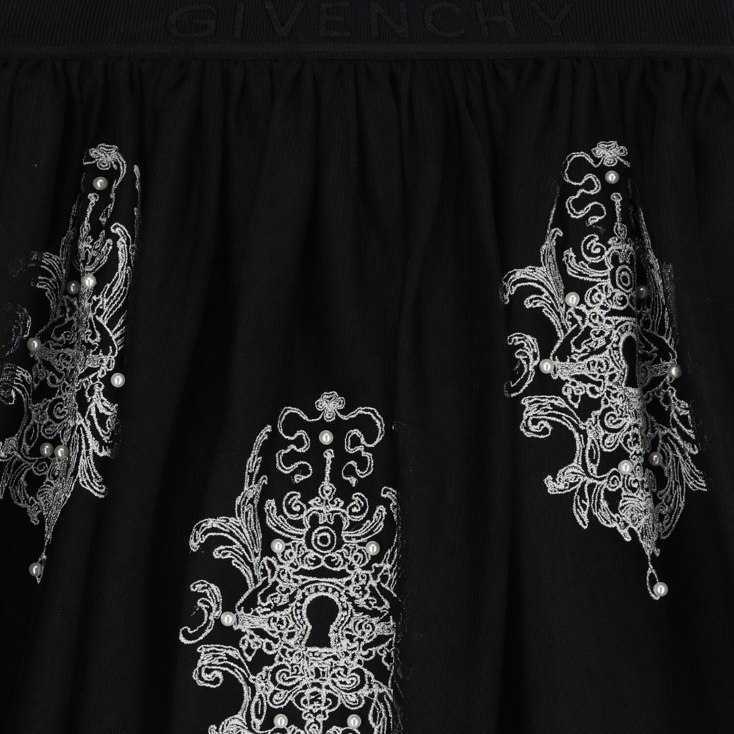 Girls Black Embellished Tulle Skirt, 1, hi-res