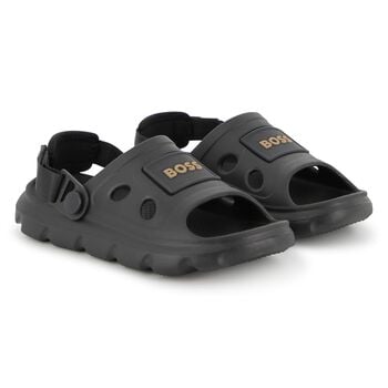 Boys Black Logo Sandals