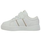 Younger Girls White & Gold Logo Trainers, 1, hi-res