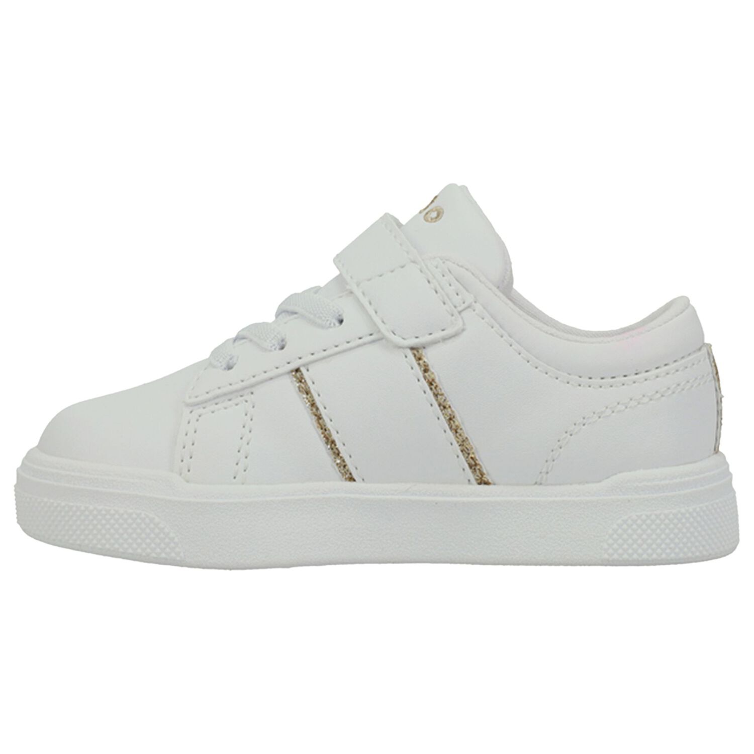 Younger Girls White & Gold Logo Trainers, 1, hi-res