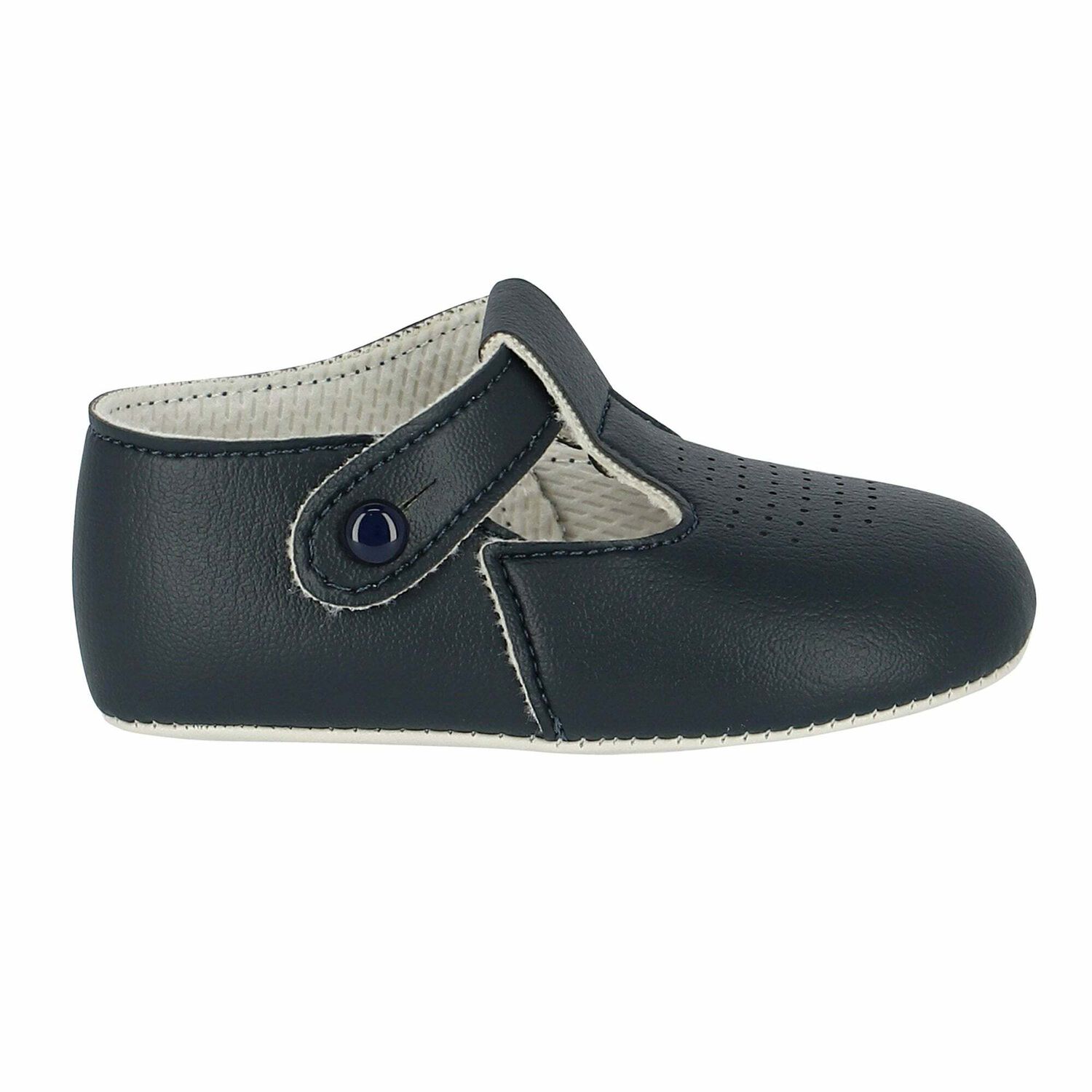 Baby Navy Leather Pre Walker Shoes, 2, hi-res