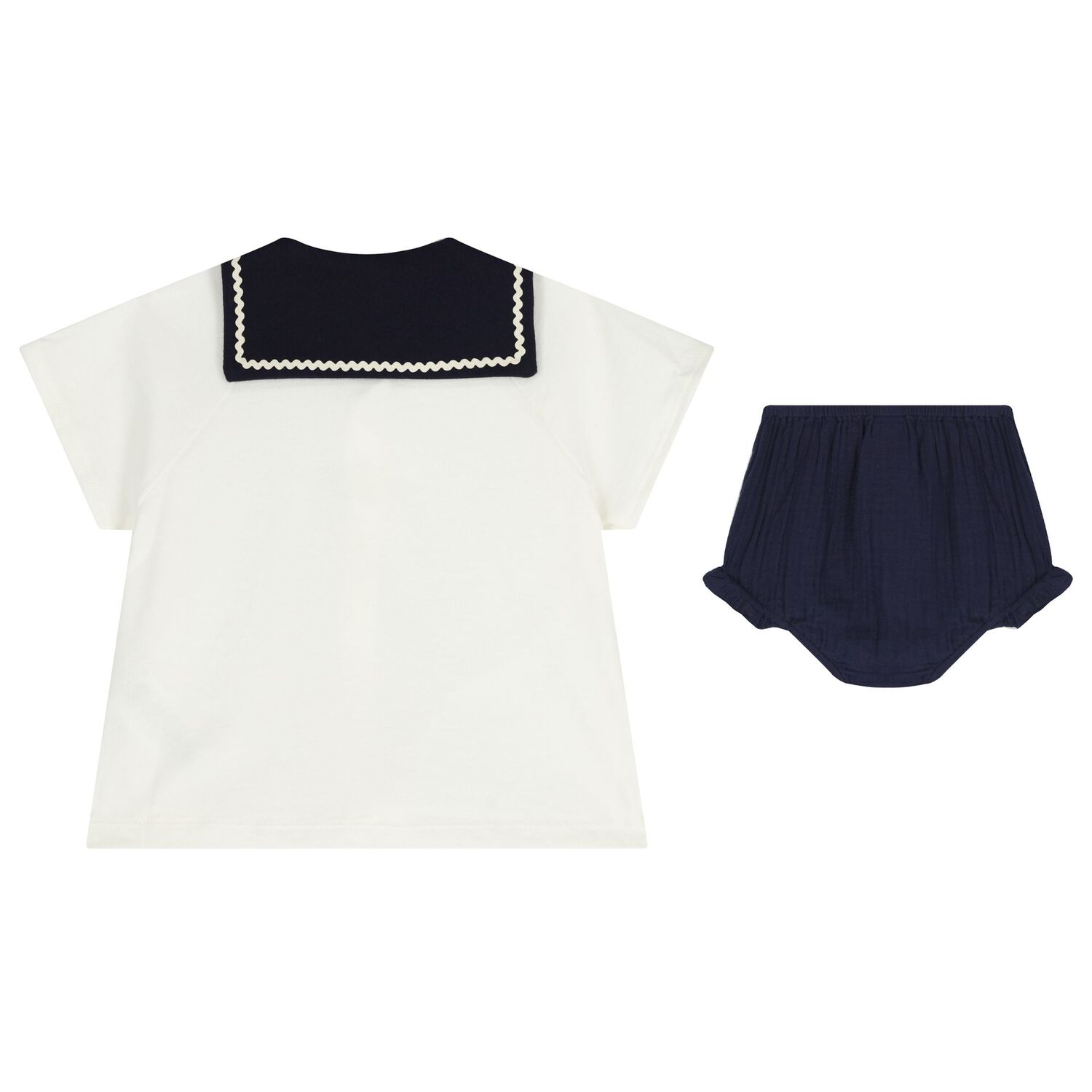 Baby Girls White & Navy Blue Blouse Set, 1, hi-res