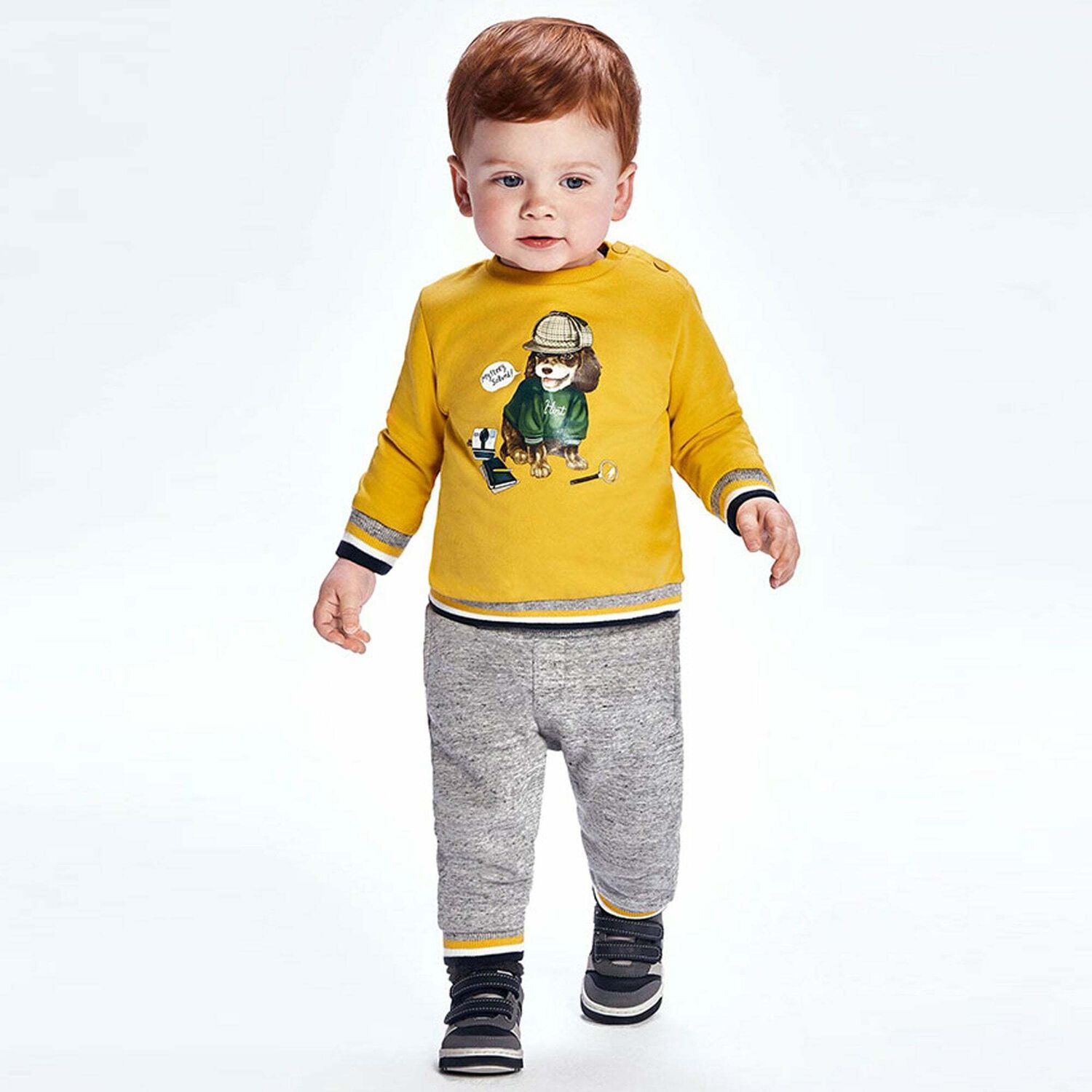 Younger Boys Yellow, Grey & Navy 3 Piece Tracksuit, 1, hi-res image number null