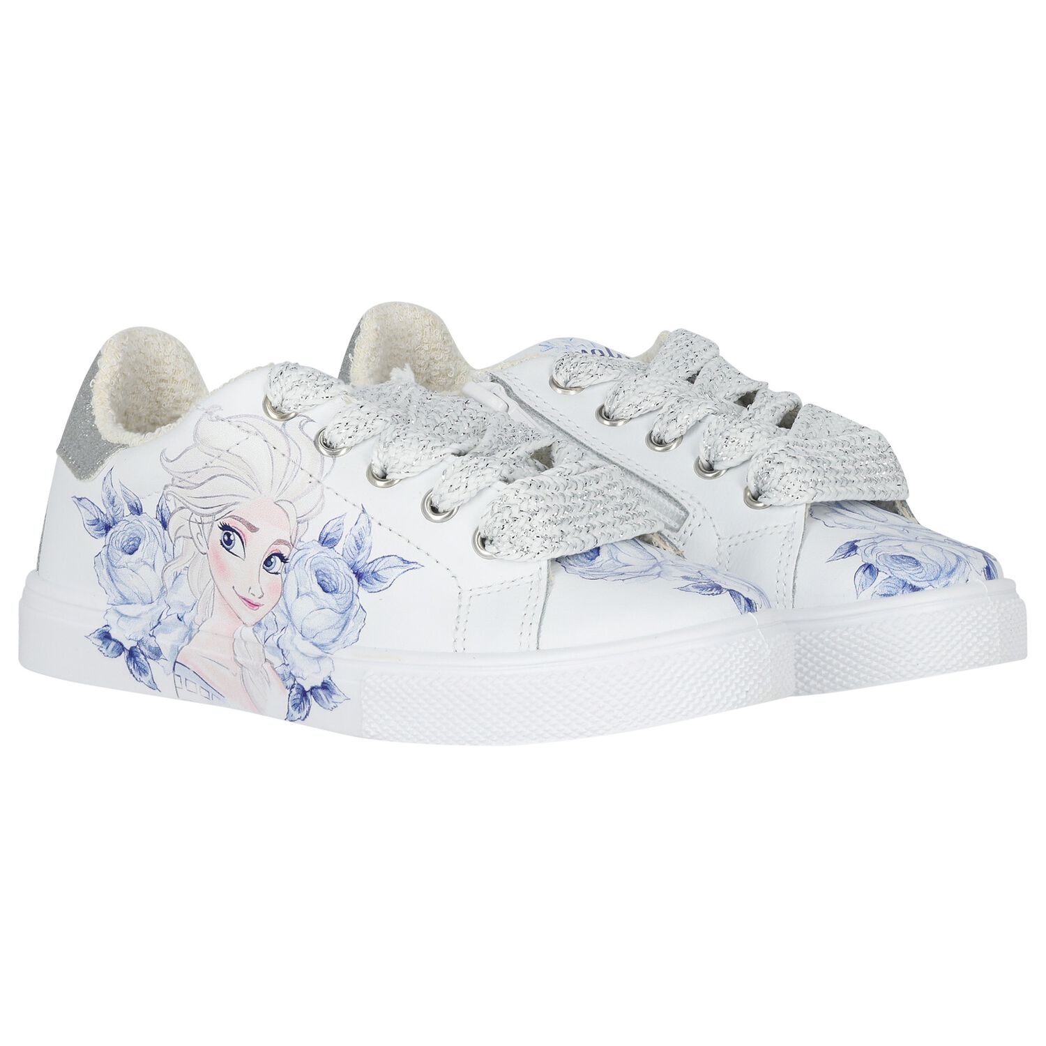 Girls White & Blue Disney Logo Trainers, 1, hi-res