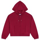 Girls Red Hooded Zip Up Top, 3, hi-res