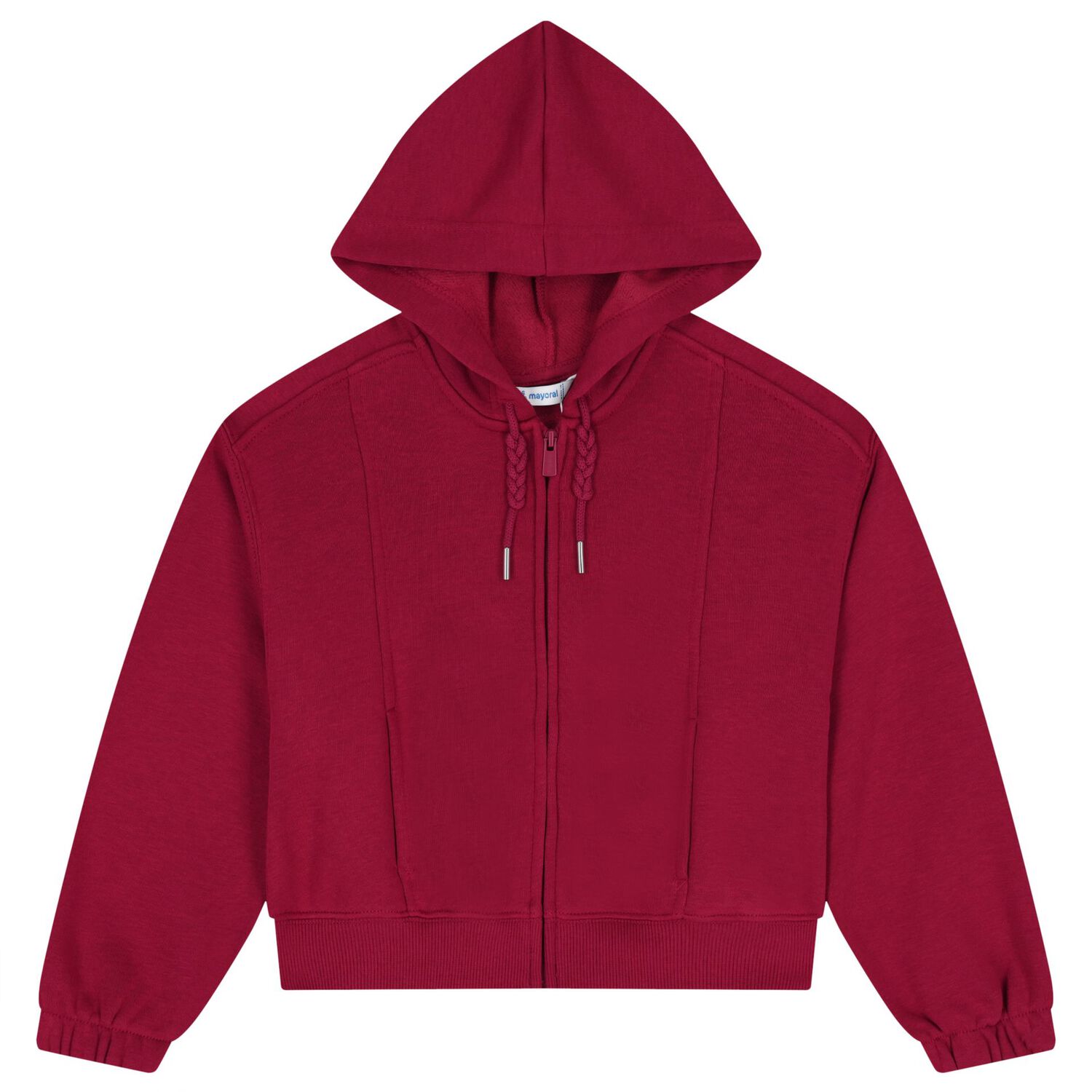 Girls Red Hooded Zip Up Top, 3, hi-res
