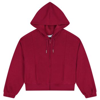 Girls Red Hooded Zip Up Top