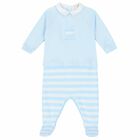 Baby Boys Blue & White Striped Babygrow, 1, hi-res