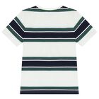 Boys White, Navy & Green Striped T-Shirt, 1, hi-res