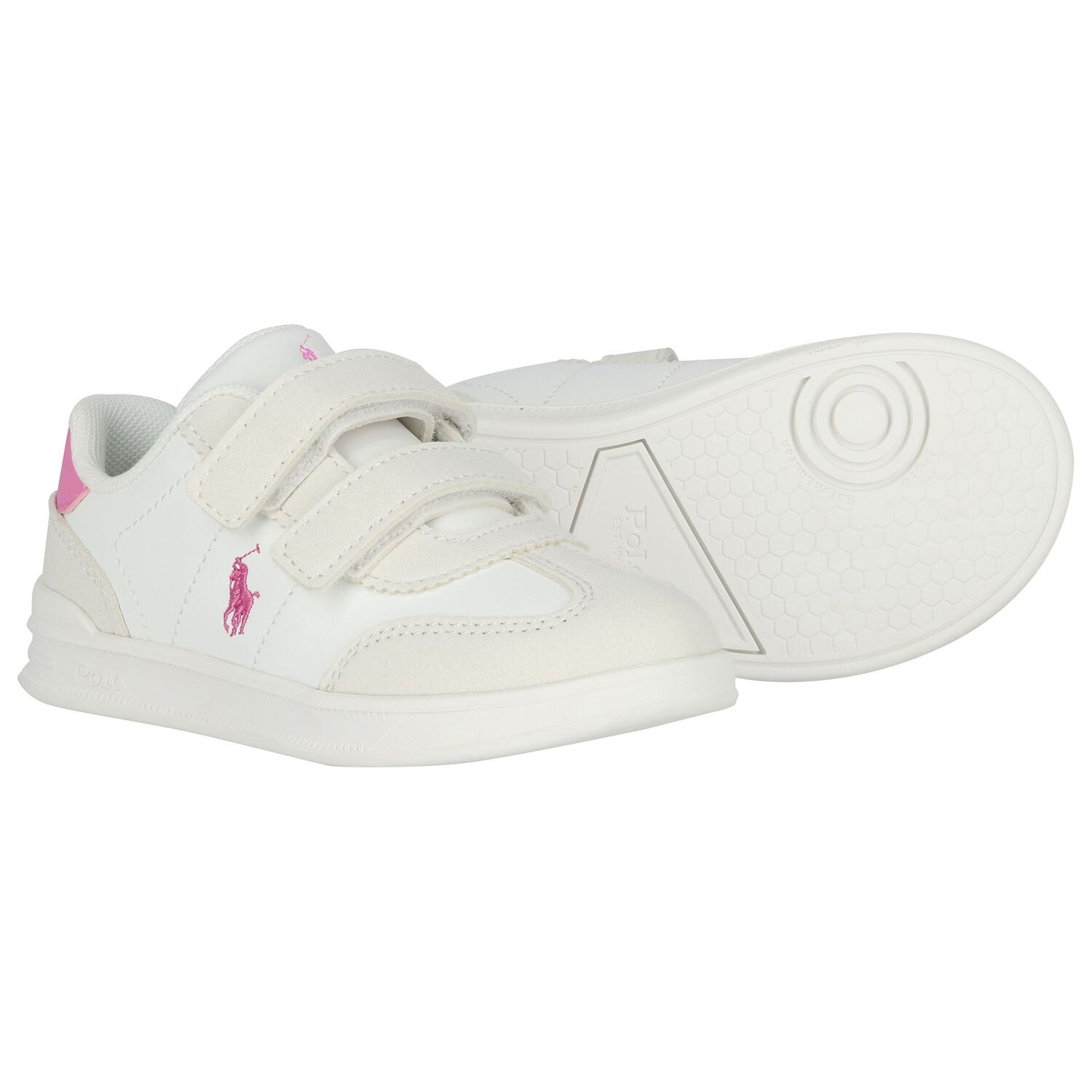 Girls White & Pink Logo Trainers , 1, hi-res