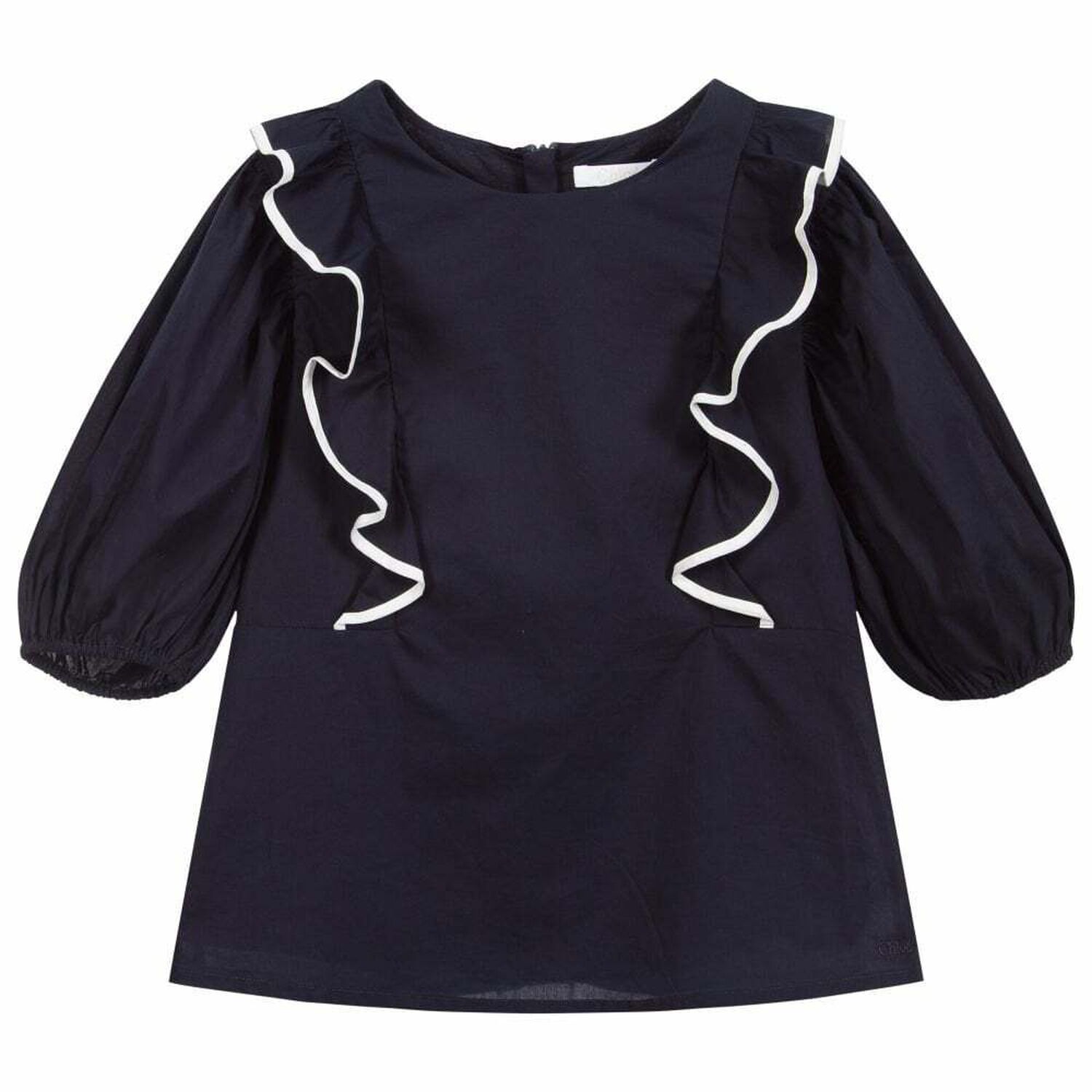 Girls Navy Ruffle Blouse, 1, hi-res