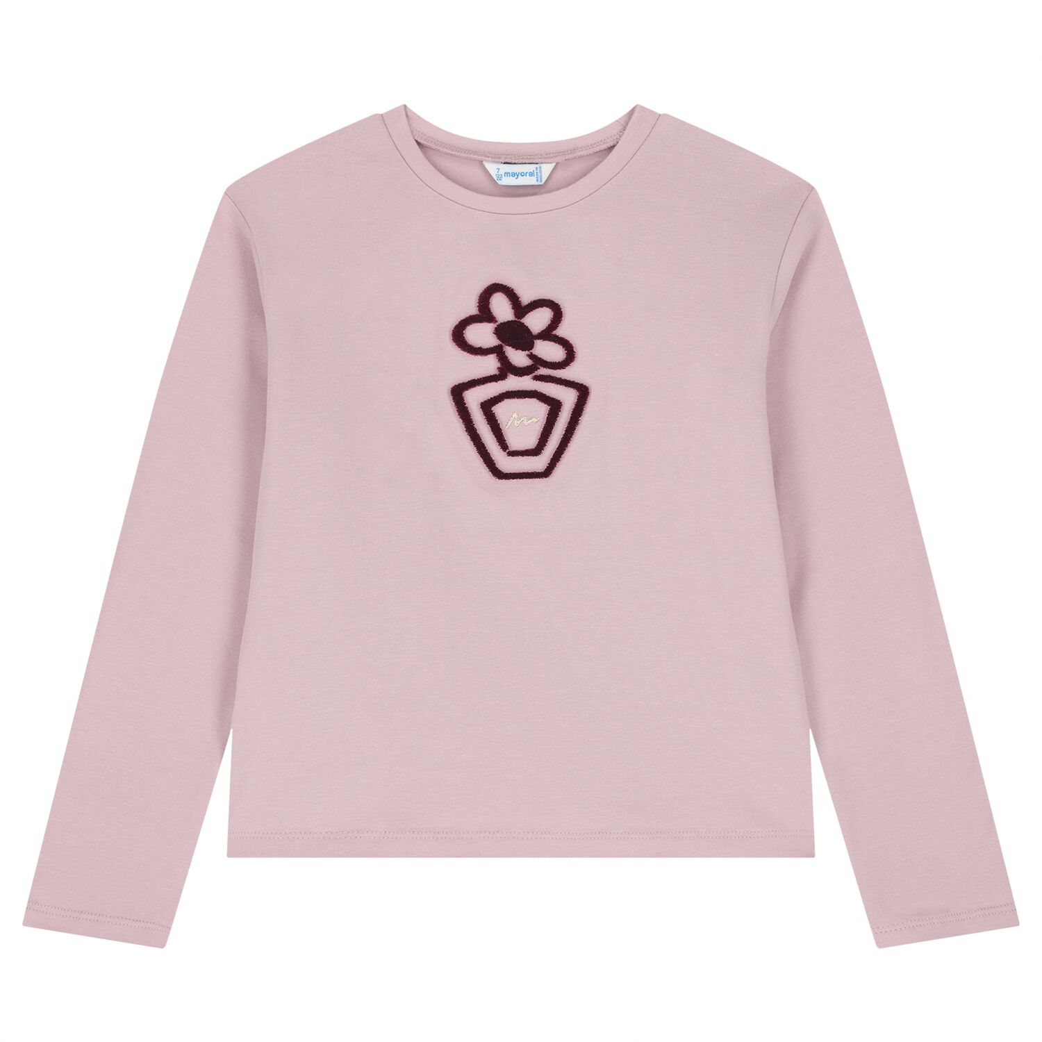 Girls Pink Flower Long Sleeve Top, 2, hi-res
