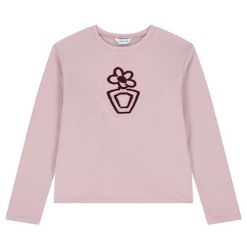 Girls Pink Flower Long Sleeve Top