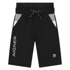 Younger Boys Black Logo Shorts, 1, hi-res