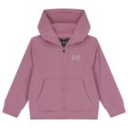 Girls Pink Logo Hooded Zip Up Top, 1, hi-res