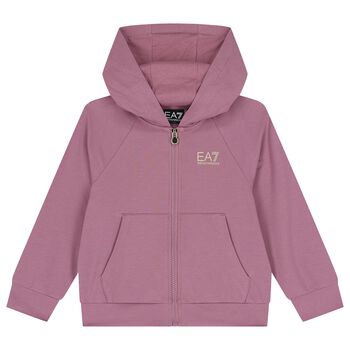 Girls Pink Logo Hooded Zip Up Top