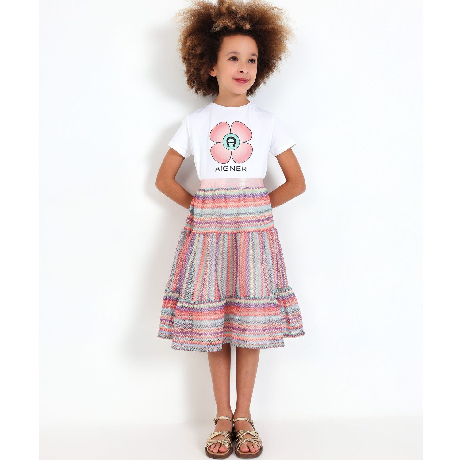 Girls White Flower Logo T-Shirt, 1, hi-res image number null