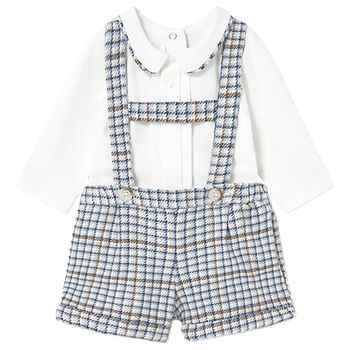 Baby Boys Ivory & Blue Checked Shorts Set